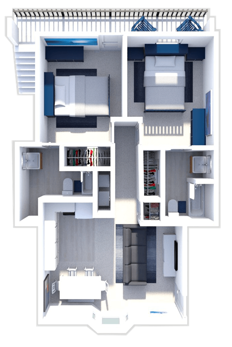 Floor plan for 2 beds, 2 baths, 950 sqft